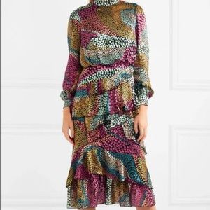 Saloni Ruffled Fil Coupé Chiffon Midi Dress